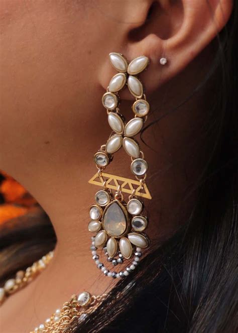 Get Kundan Studded Drop Earrings at ₹ 1100 | LBB Shop