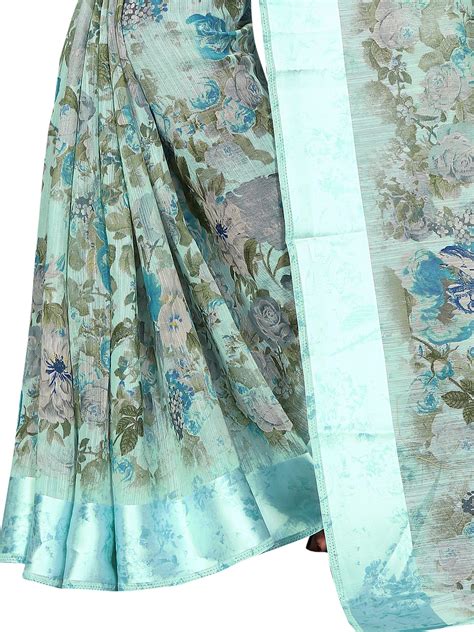 Elegant mint Pure Linen Designer Saree