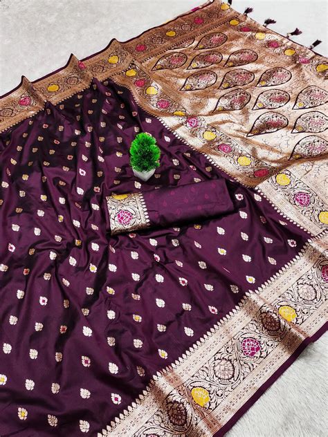 Diaphanous Wine Soft Banarasi Silk Saree With Gorgeous Blouse Piece ...