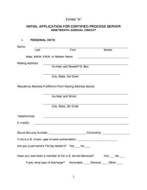 INITIAL APPLICATION FOR CERTIFIED PROCESS SERVER Doc Template | pdfFiller