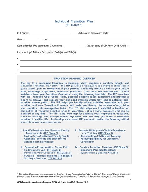 Individual Transition Plan Fillable PDF Form - FormsPal