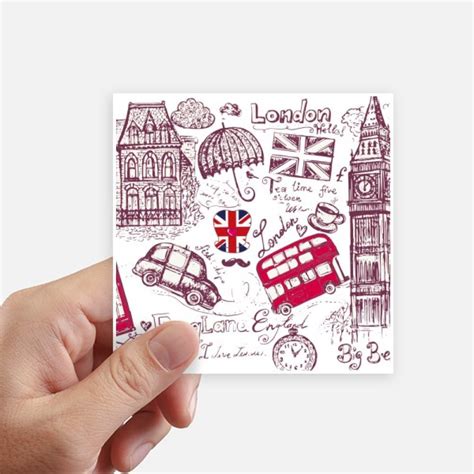 Buy Big Ben Bus England Sketch Illustration Sticker Square Waterproof ...