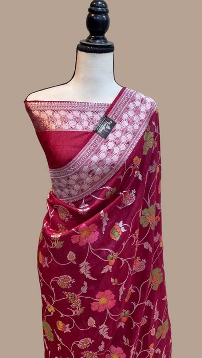 Pure Tussar Georgette Handloom Banarasi Saree - All over Jaal Work wit ...