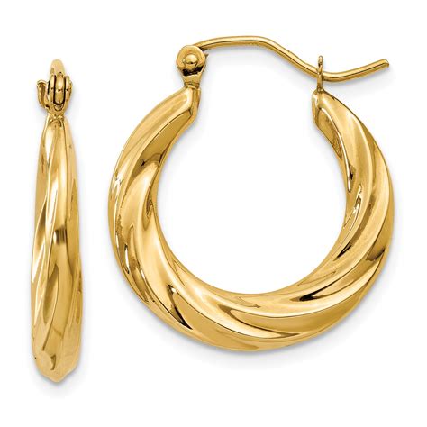 14k Yellow Gold Twisted Hoop Earrings Ear Hoops Set Round Fine Jewelry ...