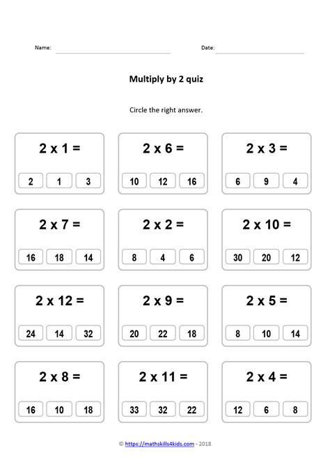 2 times table worksheet 3