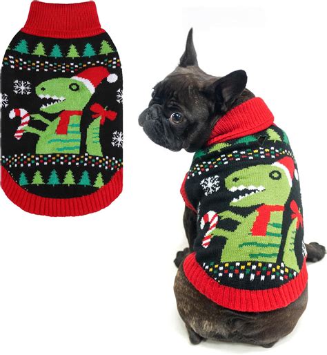Amazon.com : BINGPET Knit Puppy Dog Sweater,Dinosaur Pattern Holiday ...