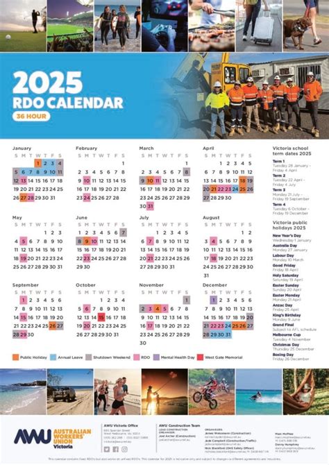 AWU VICTORIA : RDO Calendars 2025 - The Australian Workers' Union : The ...