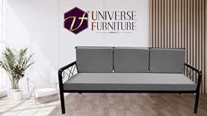 Universe Furniture Naim Three Seater Metal Sofa with Mattress and 3 ...