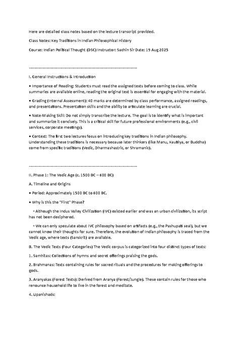 Indian Political Thought (DSC): Class Notes on Key Traditions in ...