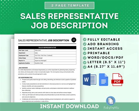 Sales Representative Job Description Template | ProBizTemplates