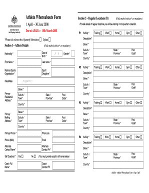 Fillable Online ASADA Athlete Whereabouts Form - Rowing Australia Fax ...