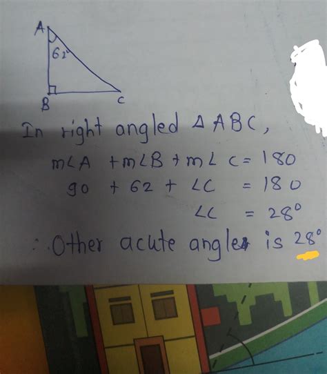 one of the acute angles of a right triangle is 62 degrees find the ...