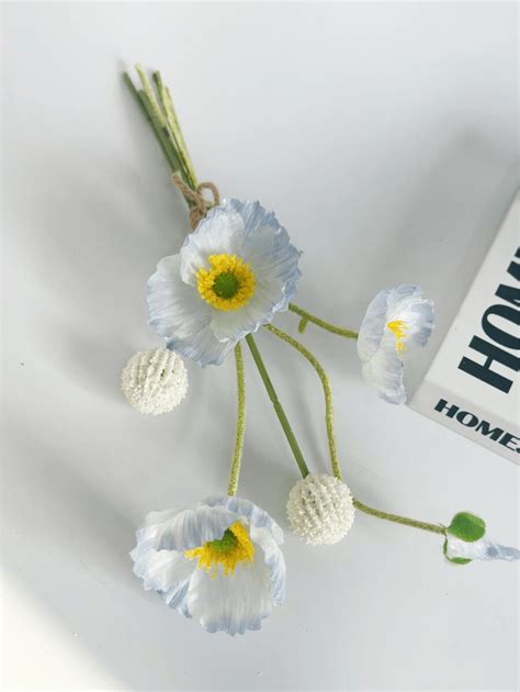 1PC/10PCS Simulation Flocking Blue Poppy Bouquet Fake Flowers Home ...