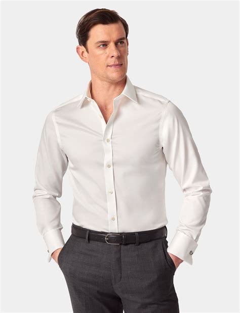 Men's Non-Iron Cream Twill Extra Slim Shirt - Double Cuff | Hawes and ...