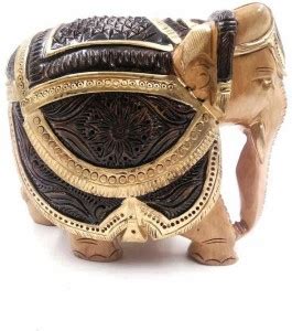 Indicast Wood Carving Elephant Statue Painted Animal Figurines (Black ...