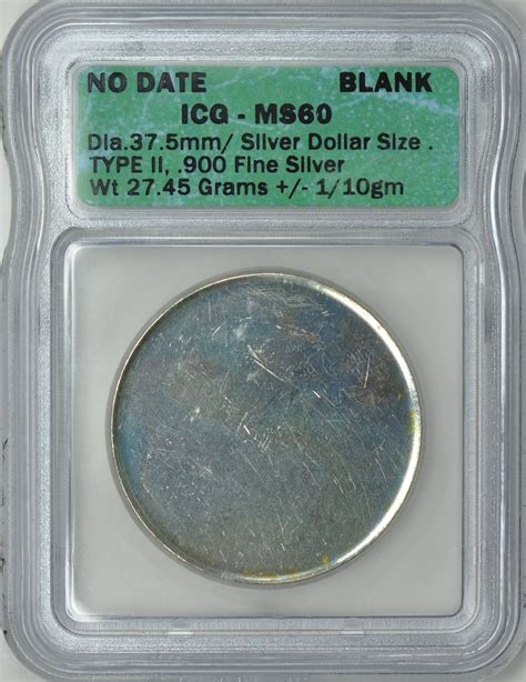 Mint Error No Date Blank Silver Dollar Size Type 2 ICG MS-60 | ICG Cert ...