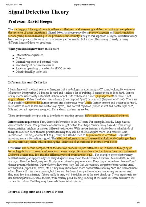 Signal Detection Theory - Signal Detection Theory Professor David ...