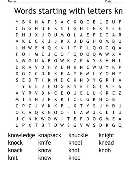Words starting with letters kn Word Search - WordMint