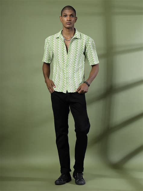 Zig-Zag Knit Cuban Collar Half Sleeve Shirt – rigoindia