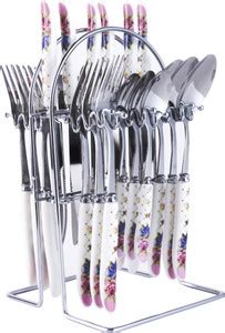 MGeezz Floral Pink & Purple Silver Ceramic Cutlery Set with Spoons ...