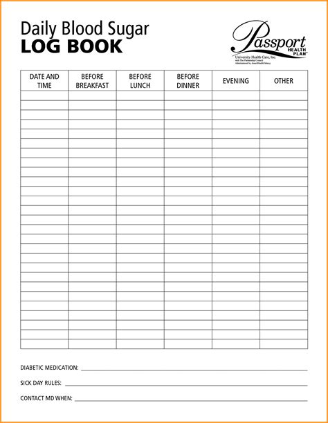 Printable Blood Sugar Log Sheet | amulette