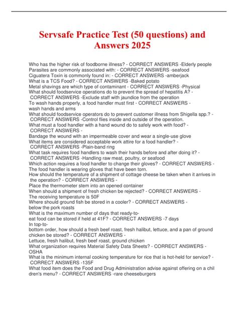 Servsafe Practice Test (50 questions) and Answers 2025 - ServSafe ...
