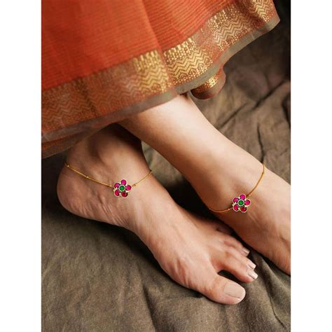 Buy Abdesigns Pink and Green Floral Enchanting Pachi Kundan Gold Plated ...