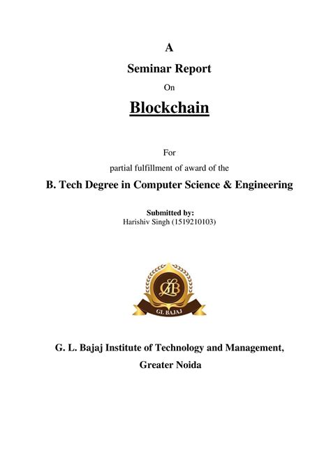 Toaz - Imp - A Seminar Report On Blockchain For partial fulfillment of ...