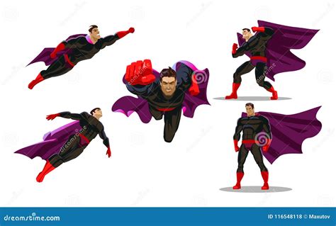 Comic Superhero Actions in Different Poses. Male Super Hero Vector ...