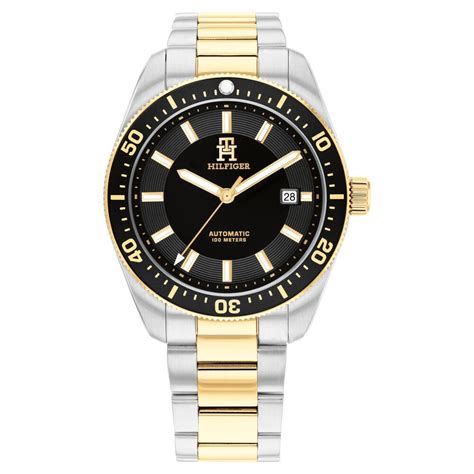 Tommy Hilfiger Automatic Black Dial Two Toned Color Stainless Steel St ...