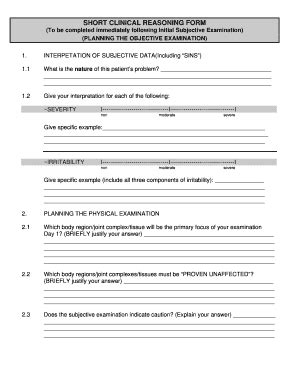 Fillable Online SHORT CLINICAL REASONING FORM Fax Email Print - pdfFiller