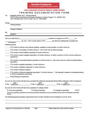 Fillable Online Child & Adolescent Psychiatry Residency Training ...