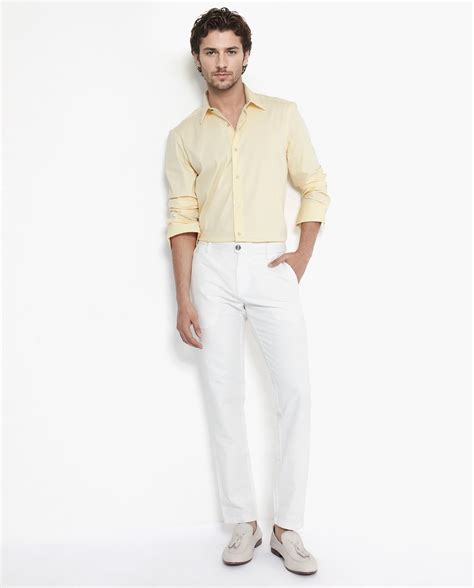 Rare Rabbit Men's Benedict Pastel Yellow Cotton Poly Elastane Blend Fa