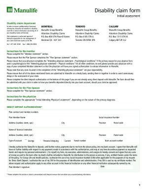 Fillable Online Disability claim form - Intitial assessment (GE10342 ...