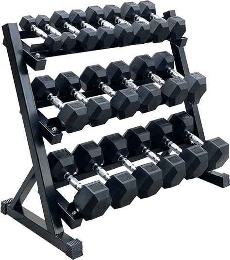 450 lbs Hex Dumbbell Set with Rack, 5-50 lbs Pairs - Rubber Coated Iron ...