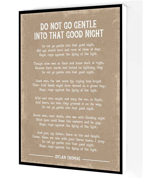 Do Not Go Gentle Into That Good Night Poem Canvas Wall Art,Dylan Thomas ...