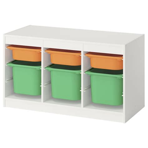 TROFAST storage combination with boxes, white light orange/bright green ...