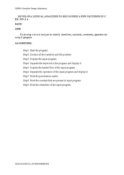 CS3501 Compiler Design Lab: Lexical Analyzer & Symbol Table ...