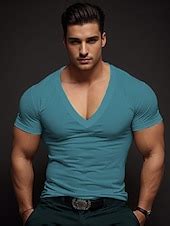 Men's T Shirt Tee Top Short Sleeves V Neck Summer Plain Fashion ...