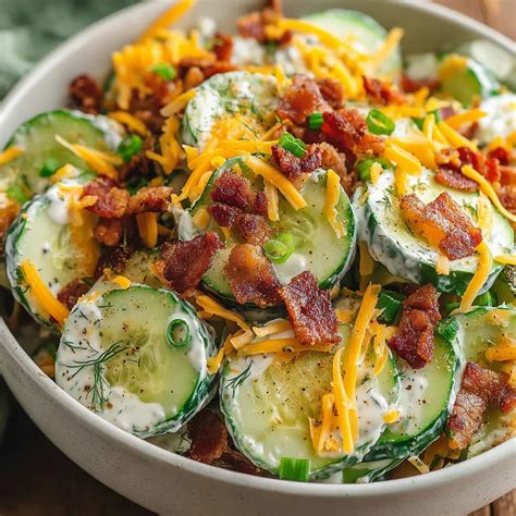 Cool and Crunchy Cucumber Ranch Salad with Bacon and Cheddar - LiLi Cooks