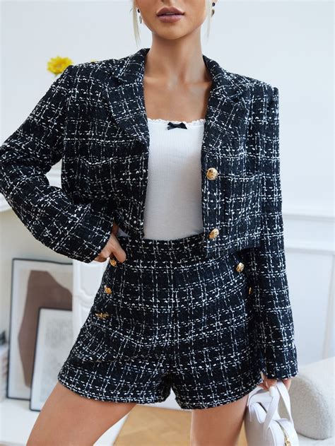 Plaid Single Breasted Blazer & Shorts | Blazer and shorts, Shorts ...