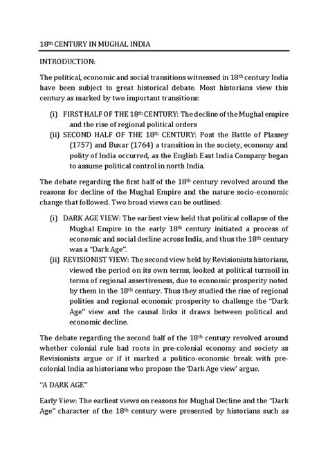 18th CENTURY MUGHAL INDIA: Political & Economic Transitions - Studocu