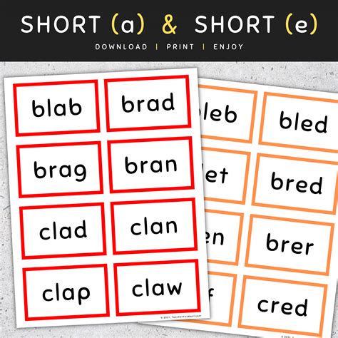 CCVC Words Flash Cards: Short Vowels (A E I O U), CCVC Words List, [SET ...