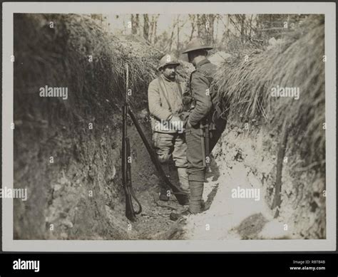 A photograph in the trenches where the French and British are side by ...