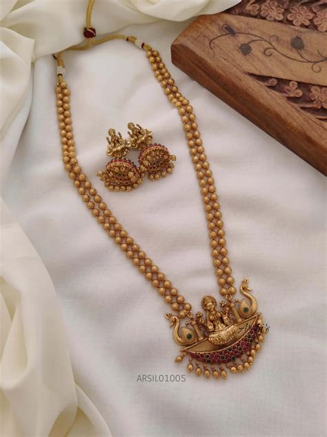 Trendy Two Layer Ball Chain Lakshmi Pendant Haram – Arshis