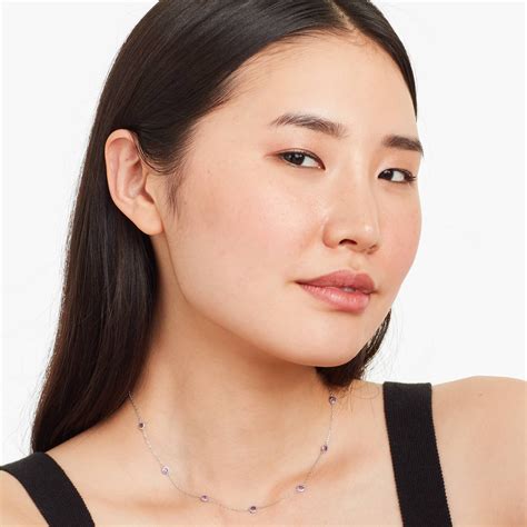 14K White Gold Amethyst Station Necklace-8343402w14