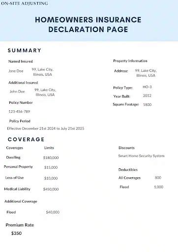 Image result for Homeowners Insurance Declaration Page
