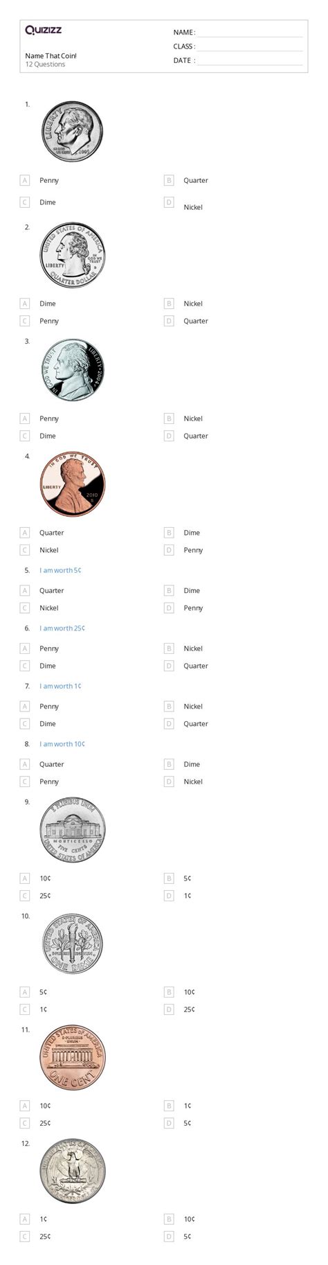 50+ Identifying Coins worksheets for Kindergarten on Quizizz | Free ...