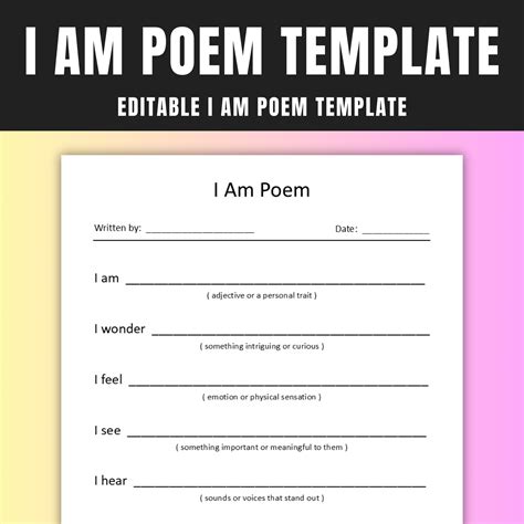 Editable I Am Poem Template for Younger Students with Instructions by Teach Simple
