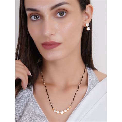 Buy Adwitiya Gold Plated Black Beaded Sparkling Ad Curve Mangalsutra ...